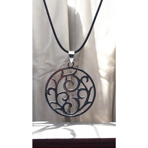 Large Round Open Scroll Bijou Sterling Silver 925 Round Designer Pendant Slide - Picture 3 of 5